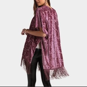Francescas’s Purple Velvet Fringe Kimono Wrap